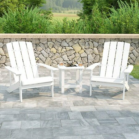 FLASH FURNITURE Charlestown 2-Pack White Faux Wood Adirondack Chairs with Side Table 354JJC1450W